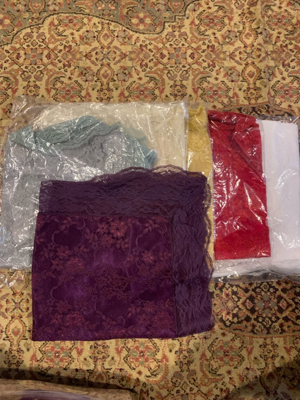 Lace Fabric lap scarves in Plum, Red, Cream, Gray, White, Gold 15.00 each
